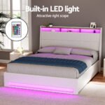 Artiss Bed Frame Gas Lift LED Beds Base Platform White PVC Leather Storage Headboard - Double - Image 5