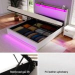 Artiss Bed Frame Gas Lift LED Beds Base Platform White PVC Leather Storage Headboard - King - Image 4