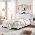 Artiss Queen Bed Frame with Storage Adjustable Headboard Platform Base Linen Fabric Charging Ports