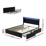 Artiss Bed Frame Queen Size LED with 4 Drawers Black DUNN - Image 2