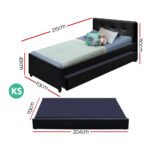 Artiss Bed Frame King Single Size Trundle Daybed Black - Image 2