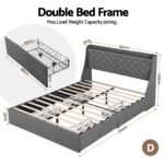 Artiss Double Bed Frame with 4 Storage Drawers and Charging Station Tufted Wingback Headboard 300kg Loads Charcoal Grey - Image 2