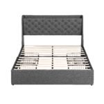 Artiss Double Bed Frame with 4 Storage Drawers and Charging Station Tufted Wingback Headboard 300kg Loads Charcoal Grey - Image 3