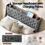 Artiss Double Bed Frame with 4 Storage Drawers and Charging Station Tufted Wingback Headboard 300kg Loads Charcoal Grey - Image 5