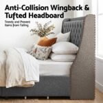 Artiss Double Bed Frame with 4 Storage Drawers and Charging Station Tufted Wingback Headboard 300kg Loads Charcoal Grey - Image 6