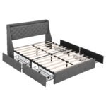 Artiss Double Bed Frame with 4 Storage Drawers and Charging Station Tufted Wingback Headboard 300kg Loads Charcoal Grey - Image 10