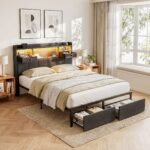 Artiss Queen Bed Frame with Storage Drawers & Headboard, 2 Drawer, USB, LED