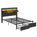 Artiss Queen Bed Frame with Storage Drawers & Headboard, 2 Drawer, USB, LED - Image 2