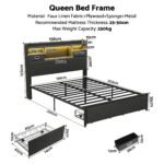 Artiss Queen Bed Frame with Storage Drawers & Headboard, 2 Drawer, USB, LED - Image 3