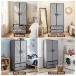 Artiss Large Portable Clothes Closet Wardrobe with Magnetic Door Grey - Image 9