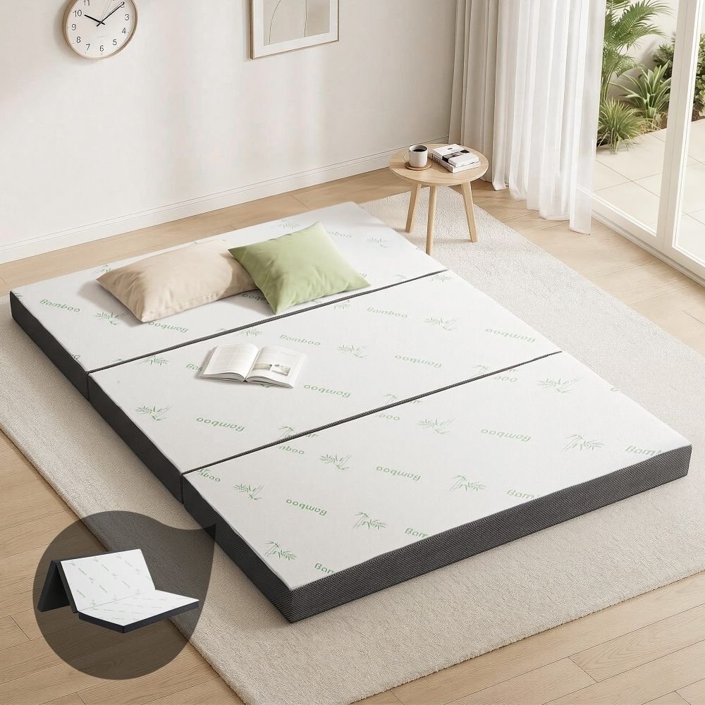 FOAM-MFM-TRIO-BAM-BK-Q-00 Giselle Foldable Mattress Folding Foam Mattresses Bamboo Queen - Image 1