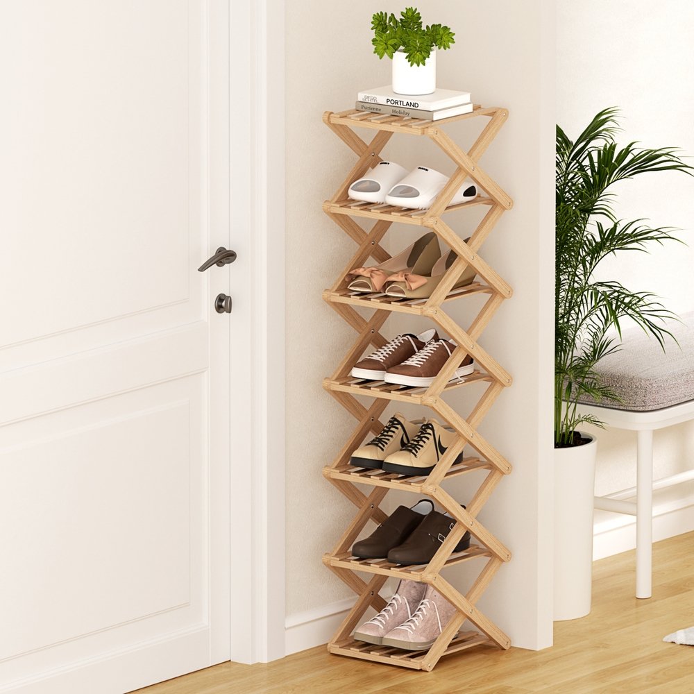 FUR-S-BAM01-NT-202510151208-07 Artiss 7 Tier Bamboo Foldable Shoe Rack Organizer Entryway - Image 1