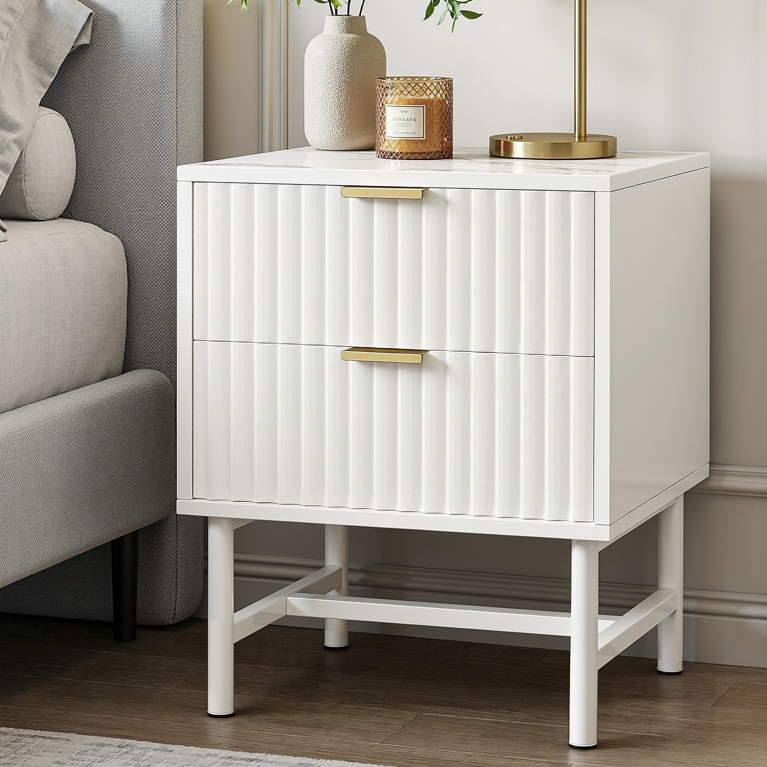 FUR-S-BS-03-WH-202511281208-00 Artiss Bedside Table 2 Drawers - White - Image 1