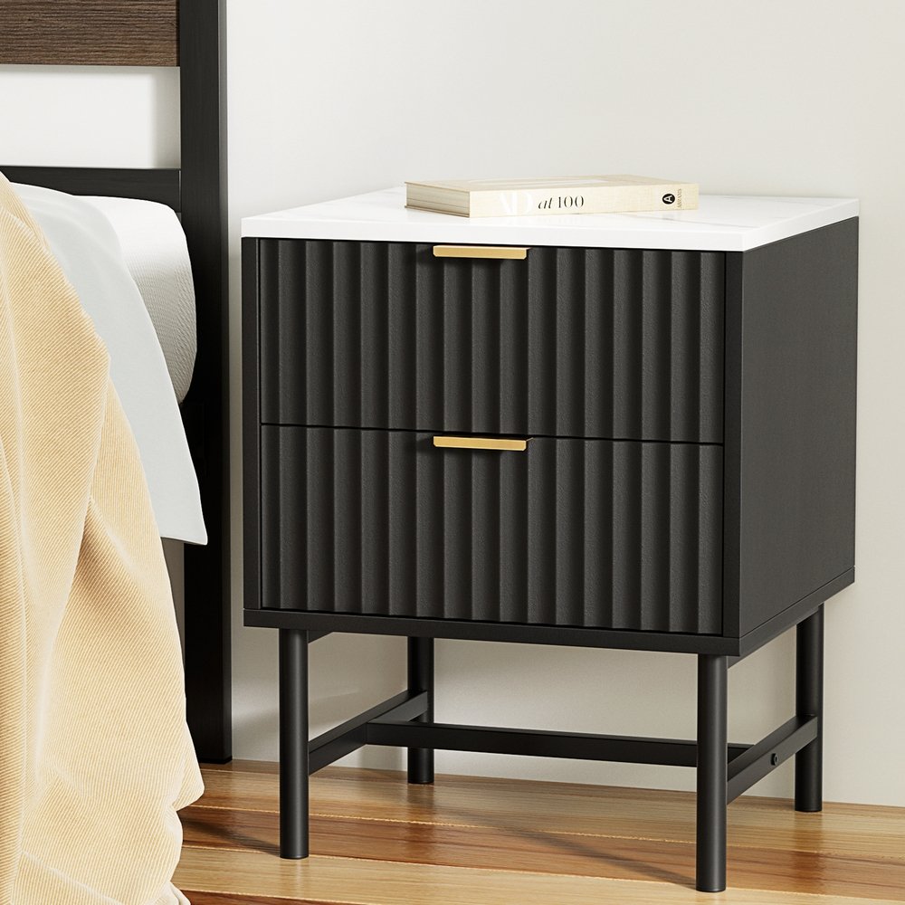 FUR-S-BS-03-WHBK-183410-05 Artiss Bedside Table 2 Drawers - Black - Image 1