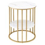 Artiss Coffee Table 2-Tier Round Marble Effect White&Gold - Image 2