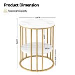 Artiss Coffee Table 2-Tier Round Marble Effect White&Gold - Image 3