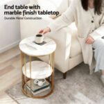 Artiss Coffee Table 2-Tier Round Marble Effect White&Gold - Image 4