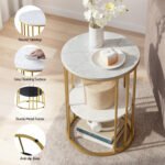 Artiss Coffee Table 2-Tier Round Marble Effect White&Gold - Image 5