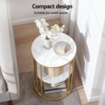 Artiss Coffee Table 2-Tier Round Marble Effect White&Gold - Image 6
