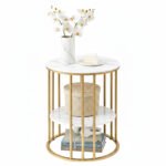 Artiss Coffee Table 2-Tier Round Marble Effect White&Gold - Image 7