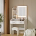 Artiss Dressing Table Set Stool Led White Doria