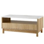 Artiss Coffee Table Drawer Shelf Marble Effect Wood&White