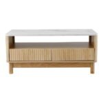 Artiss Coffee Table Drawer Shelf Marble Effect Wood&White - Image 3