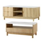 Artiss TV Unit & Coffee Table Set Storage Drawers Pine - Image 3