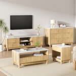 Artiss TV Unit & Coffee Table Set Storage Drawers Pine - Image 7