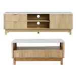 Artiss TV Unit & Coffee Table Set Storage Drawers Pine - Image 8