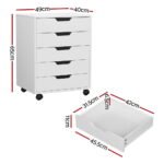 Artiss 5-Drawer Filing Cabinet Mobile Rolling Storage Cabinet Chest of Drawers Stand White - Image 3
