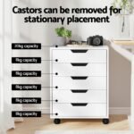 Artiss 5-Drawer Filing Cabinet Mobile Rolling Storage Cabinet Chest of Drawers Stand White - Image 6