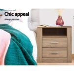Artiss Bedside Table 2 Drawers with Shelf - TARA Oak - Image 3