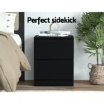 Artiss Bedside Table 2 Drawers - PEPE Black - Image 4
