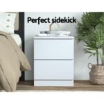 Artiss Bedside Table 2 Drawers - PEPE White - Image 4
