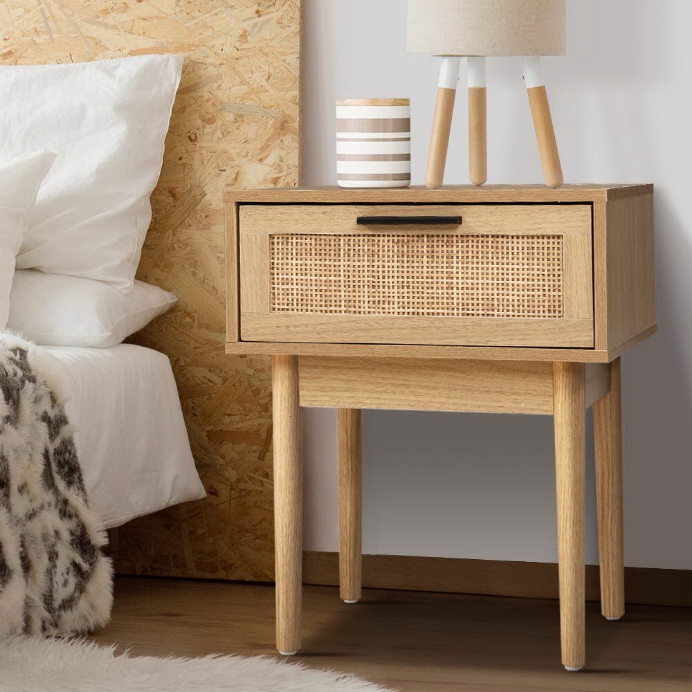 FURNI-E-RAT-BS-WD-202502281230-00 Artiss Bedside Tables Side Table Rattan Drawers Nightstand - Image 1