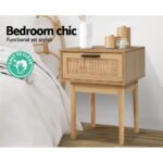 Artiss Bedside Tables Side Table Rattan Drawers Nightstand - Image 4