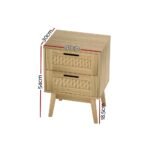 Artiss Rattan Bedside Table 2 Drawers Wood - RIE Oak - Image 2