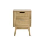 Artiss Rattan Bedside Table 2 Drawers Wood - RIE Oak - Image 3