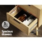 Artiss Rattan Bedside Table 2 Drawers Wood - RIE Oak - Image 5