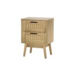 Artiss Rattan Bedside Table 2 Drawers Wood - RIE Oak - Image 7
