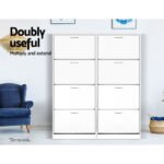 Artiss Shoe Rack Cabinet 60 Pairs 4 Doors - White - Image 8