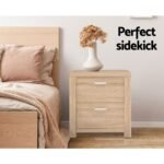 Artiss Bedside Table 2 Drawers - MAXI Pine - Image 7
