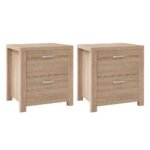 Artiss 2x Bedside Table 2 Drawers - MAXI Pine - Image 2