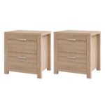Artiss 2x Bedside Table 2 Drawers - MAXI Pine - Image 4