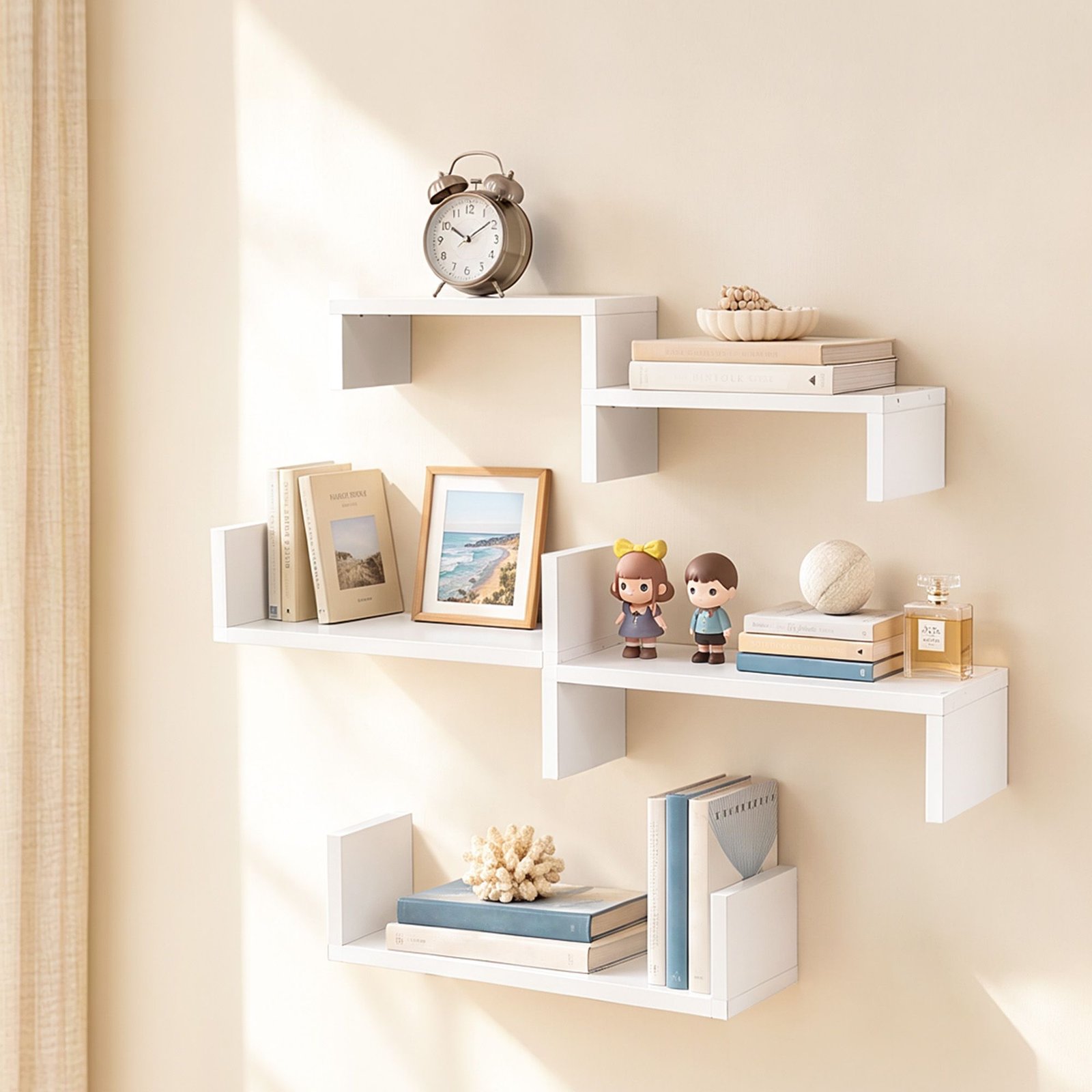 FURNI-N-WALL-02-WH-00 Artiss Floating Wall Shelves Set of 5 Mounted U-Shape Display Ledge, White - Image 1