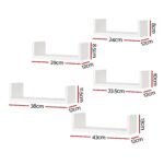 Artiss Floating Wall Shelves Set of 5 Mounted U-Shape Display Ledge, White - Image 3