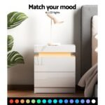 Artiss Bedside Table LED 2 Drawers Lift-up Storage - COLEY White - Image 5