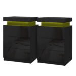 Artiss 2X Bedside Table LED 3 Drawers - COLEY Black