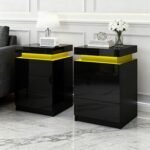 Artiss 2X Bedside Table LED 3 Drawers - COLEY Black - Image 7
